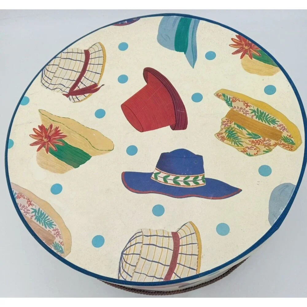 Vintage Set of 2 Nesting Hat Storage Boxes Fun Retro Hat Design 14